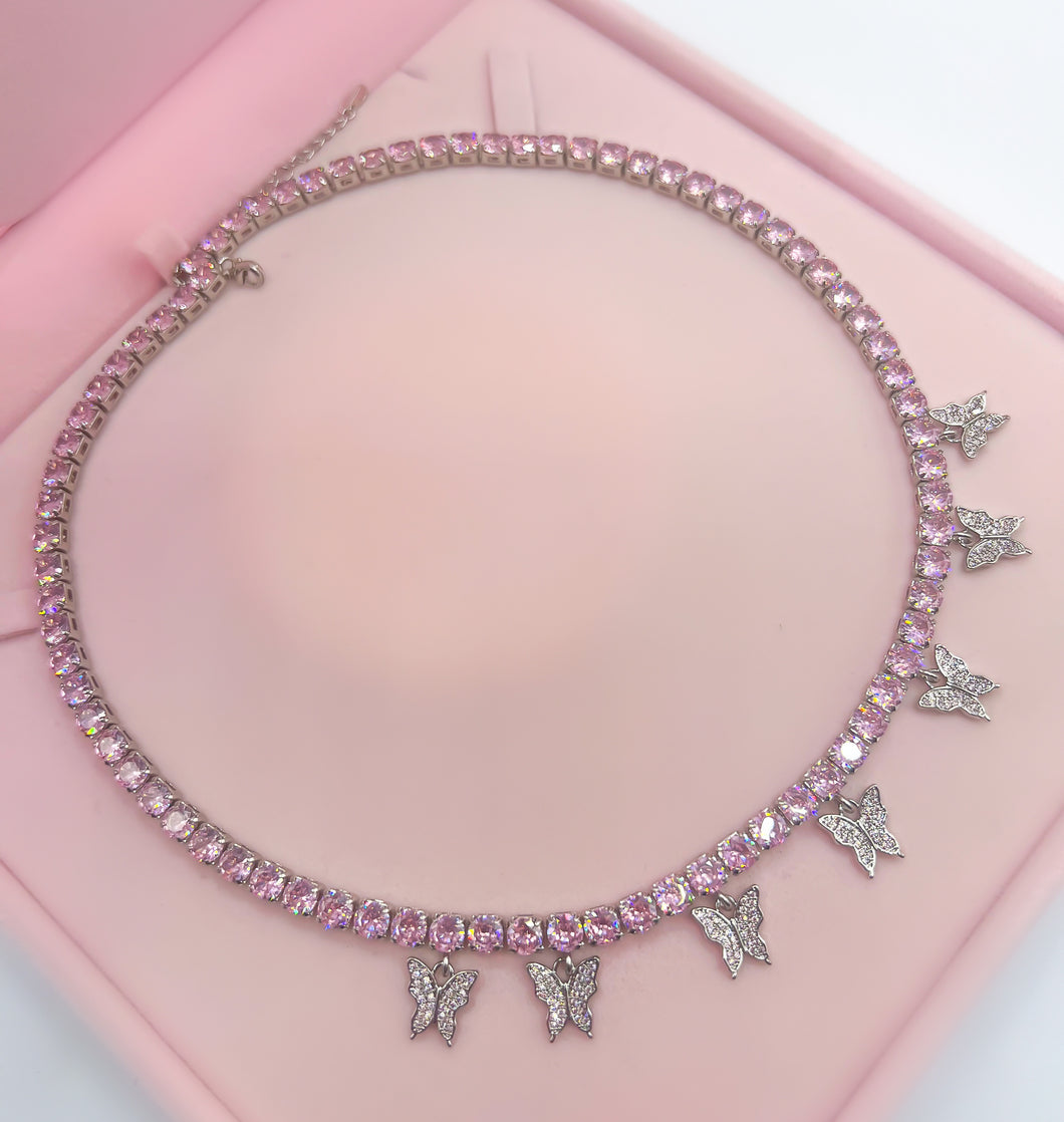 BUTTERFLY TENNIS NECKLACE - PINK